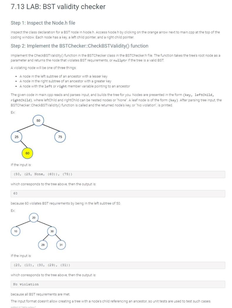 Solved Please help on 7.13 LAB BST validity checker. I've