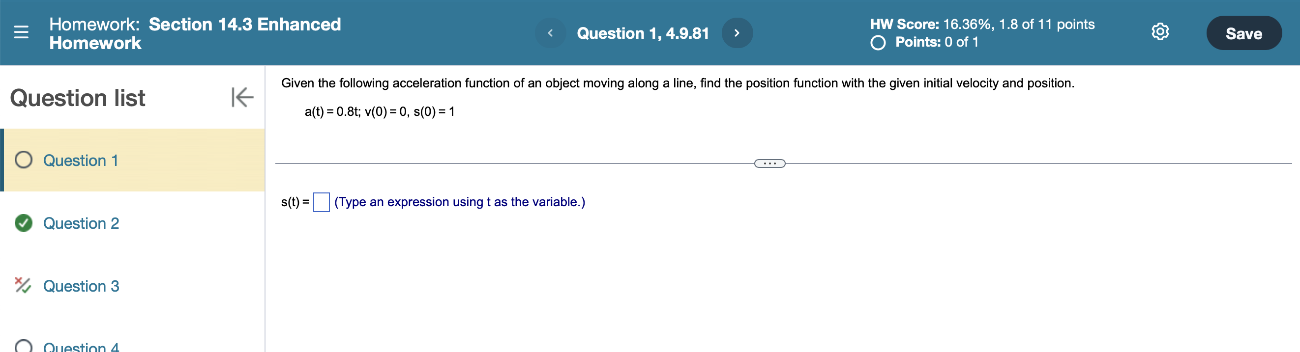 Solved Given the following acceleration function of an | Chegg.com