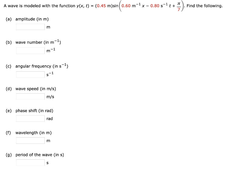 Solved A wave is modeled with the function y(x, t) = (0.45 | Chegg.com