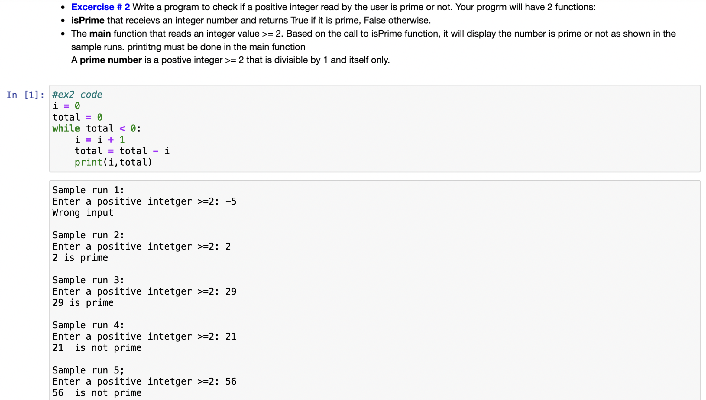 Solved - Excercise \# 2 Write a program to check if a | Chegg.com