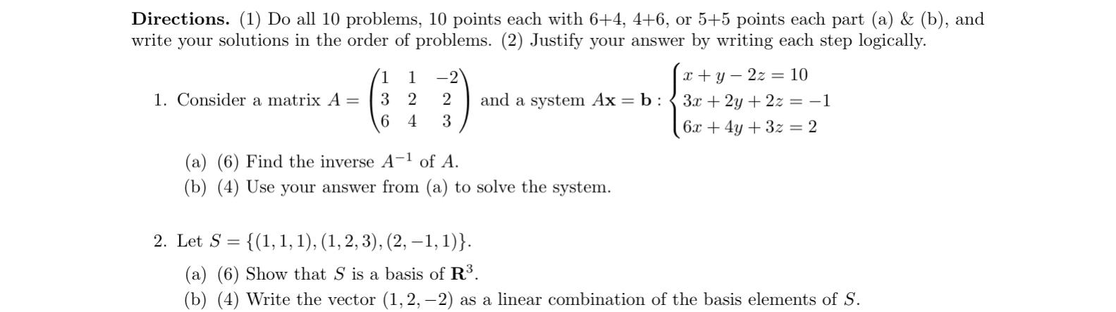 Solved Directions. (1) Do all 10 problems, 10 points each | Chegg.com