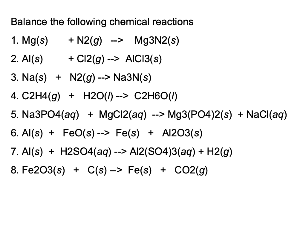 Solved Balance the following chemical reactions 1. Mg s Chegg