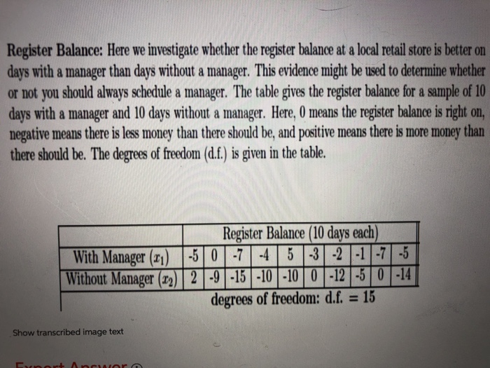 Solved Register Balance: Here we investigate whether the | Chegg.com
