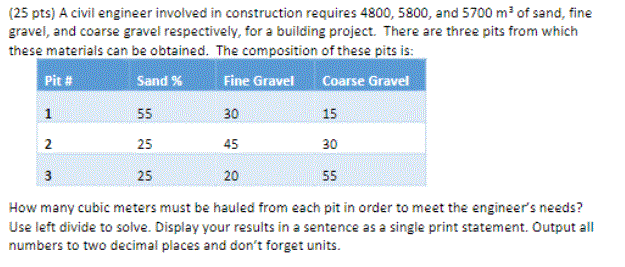 Solved (25 pts) A civil engineer involved in construction | Chegg.com