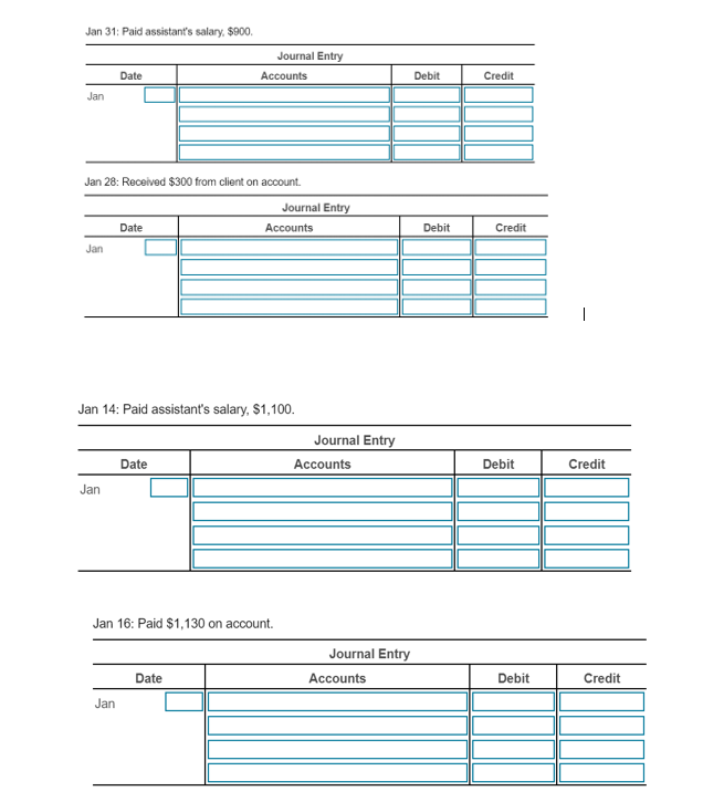 Solved Jan 31: Paid rent expense, $1.100 Journal Entry Jan | Chegg.com