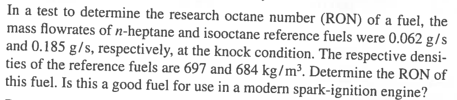 Solved In a test to determine the research octane number | Chegg.com