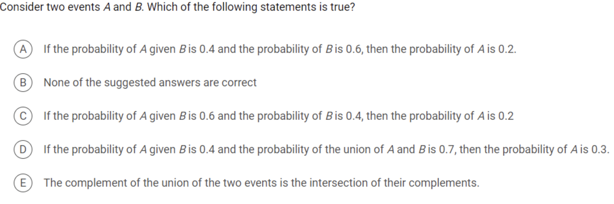 Solved Consider Two Events A And B. Which Of The Following | Chegg.com