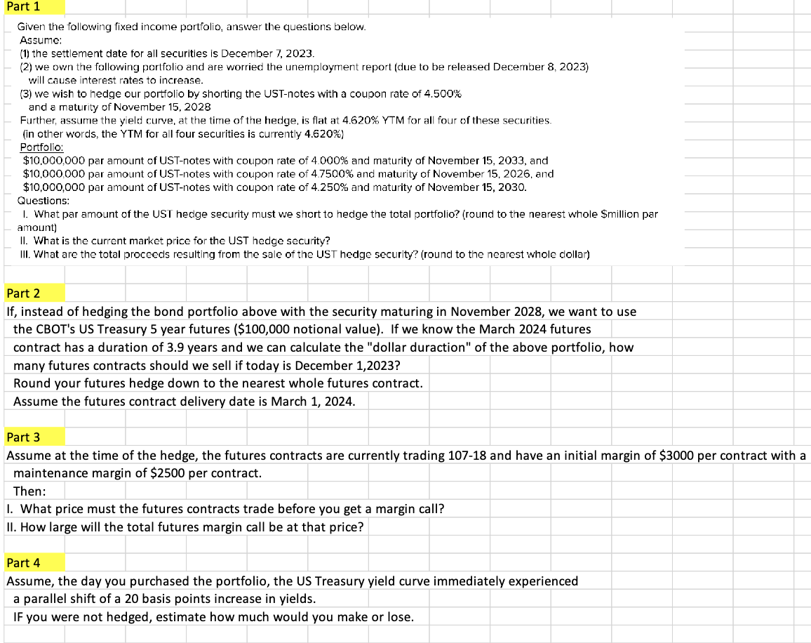 Solved Given the following fixed portfolio, answer