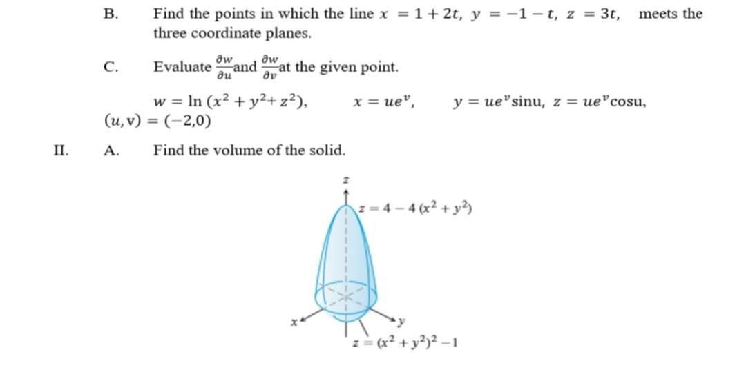 Solved Aw Au B Find The Points In Which The Line X 1 Chegg Com