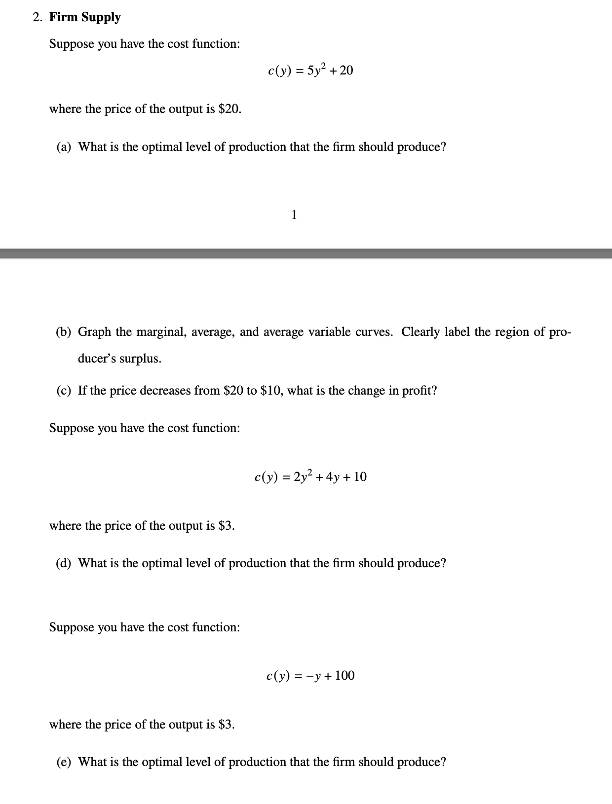 Solved 2. Firm Supply Suppose You Have The Cost Function: | Chegg.com