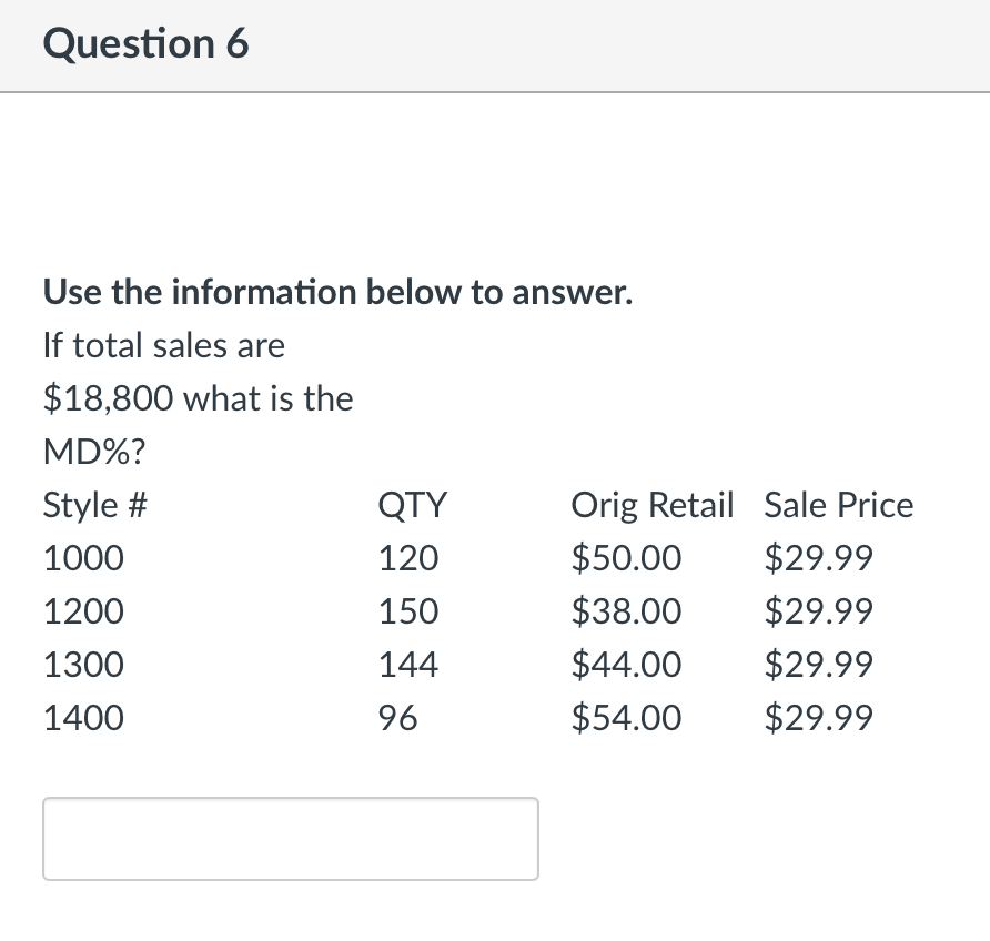 Solved Question 6 Use the information below to answer. If | Chegg.com