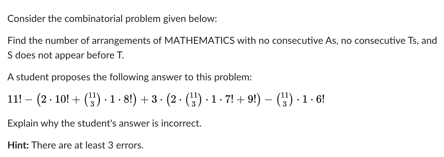 Solved Consider The Combinatorial Problem Given Below: Find | Chegg.com