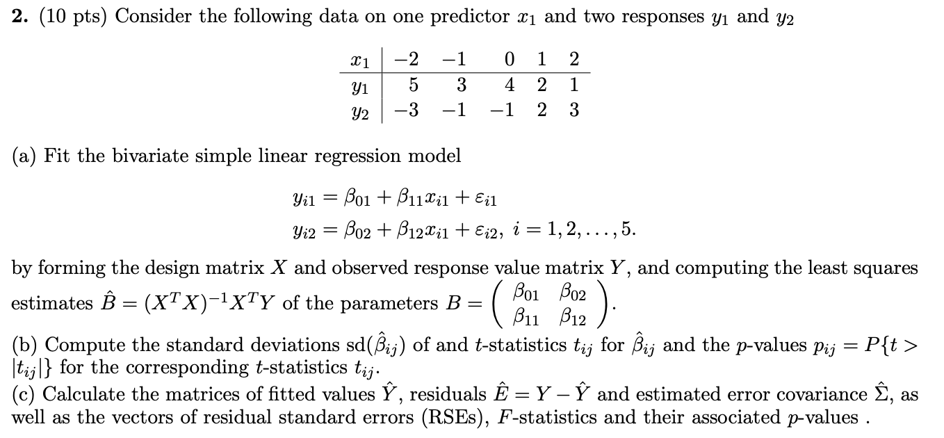 Solved (a) Fit The Bivariate Simple Linear Regression Model | Chegg.com