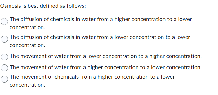 Solved Osmosis is best defined as follows: The diffusion of | Chegg.com