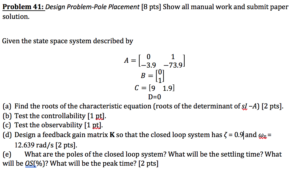 Pole Counting Problem Solved Problem 41: Design Problem-Pole Placement [8 pts Show | Chegg.com