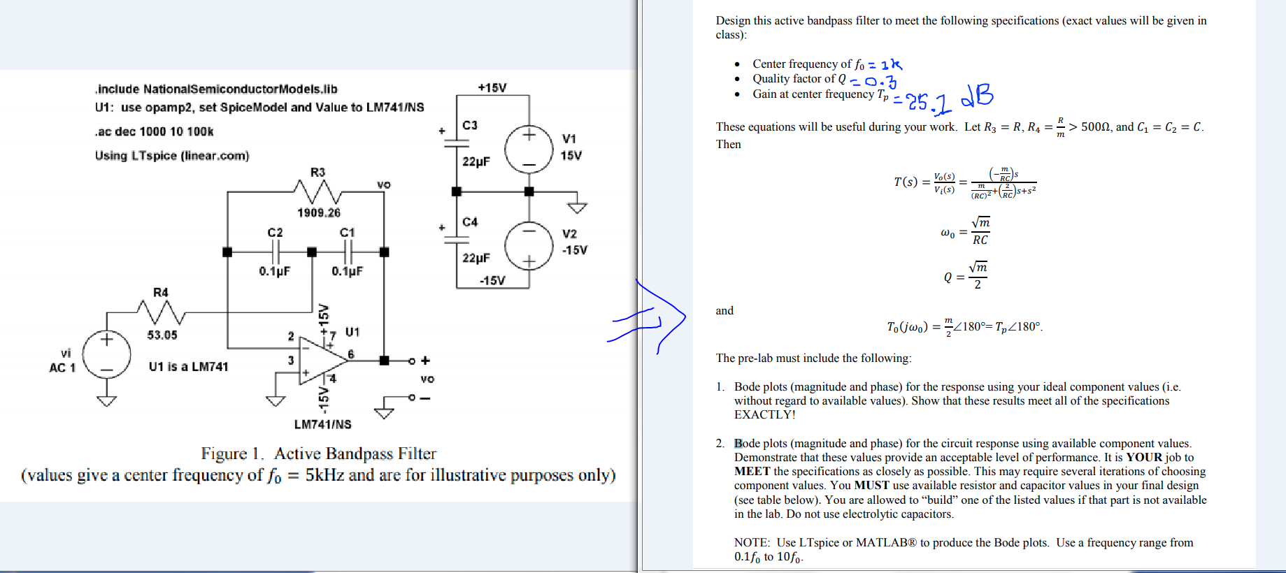 Solved Design this active bandpass filter to meet the | Chegg.com