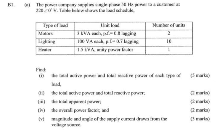 Solved B1. (a) The power company supplies single-phase 50 Hz | Chegg.com