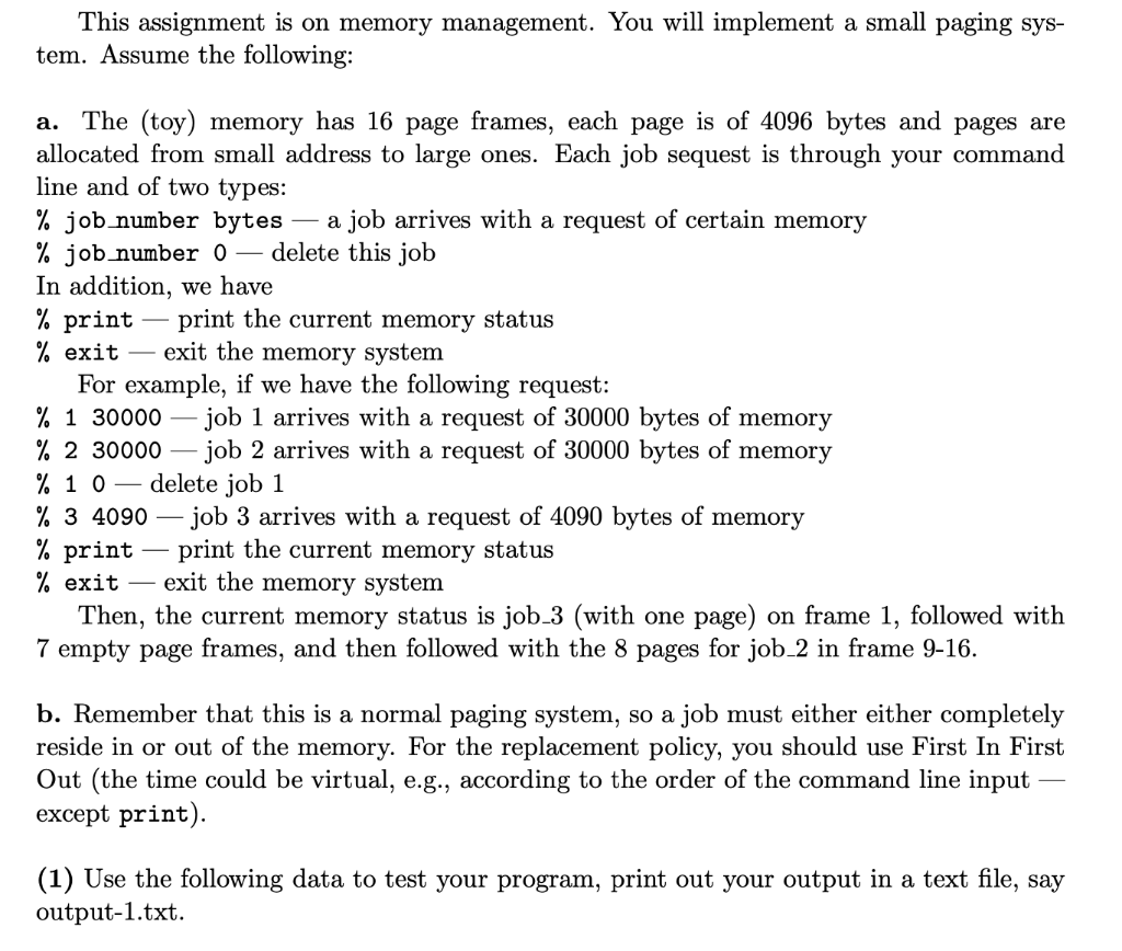 This assignment is on memory management. You will | Chegg.com