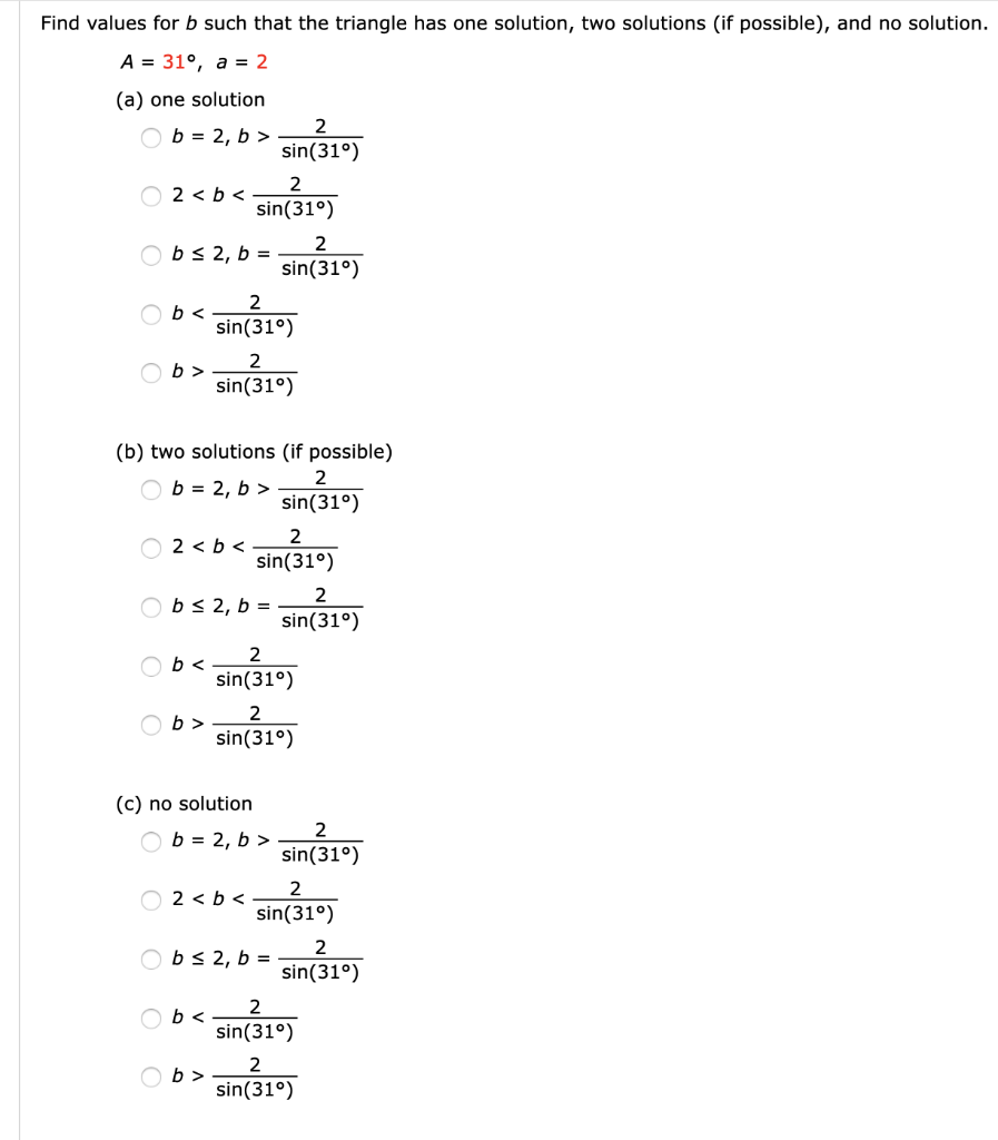 Solved Find Values For B Such That The Triangle Has One | Chegg.com