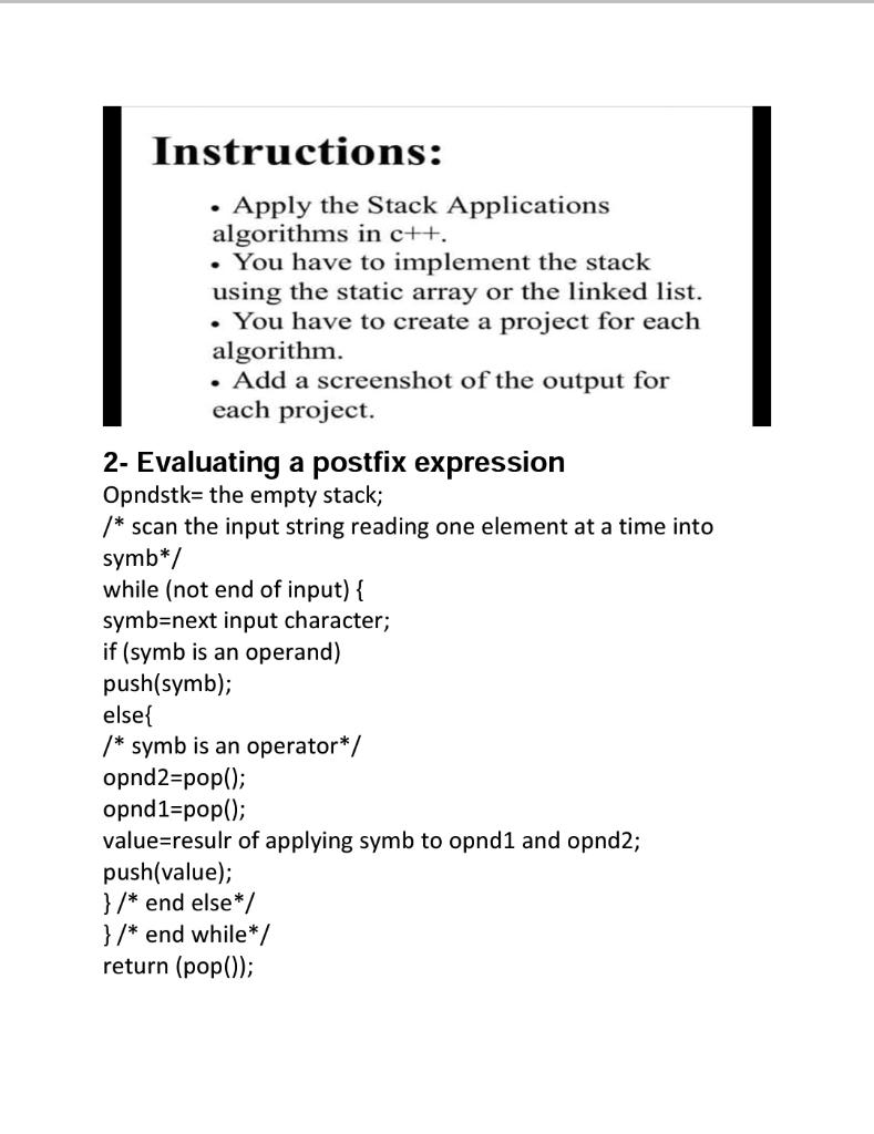 Instructions apply the stack applications chegg