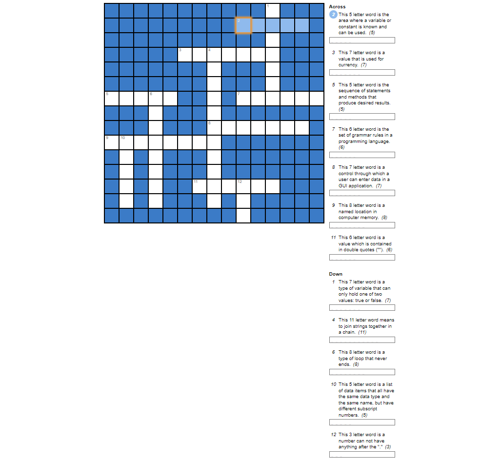 Solved This 5 Letter Word Is The Area Where A Variable Or Chegg