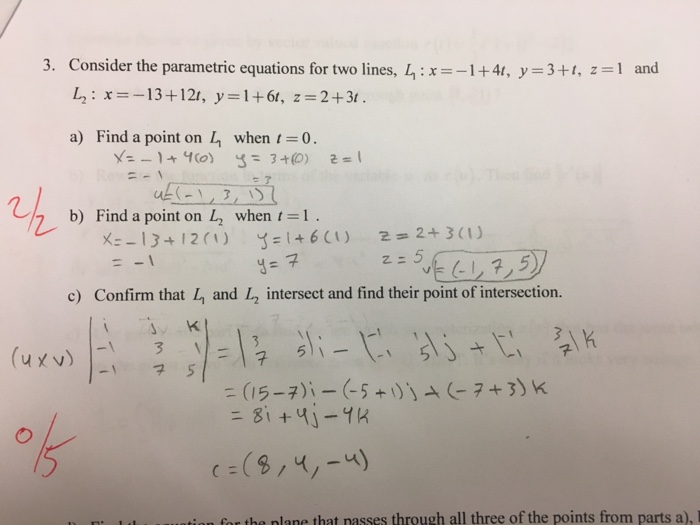 Solved Consider The Parametric Equations For Two Lines L 1