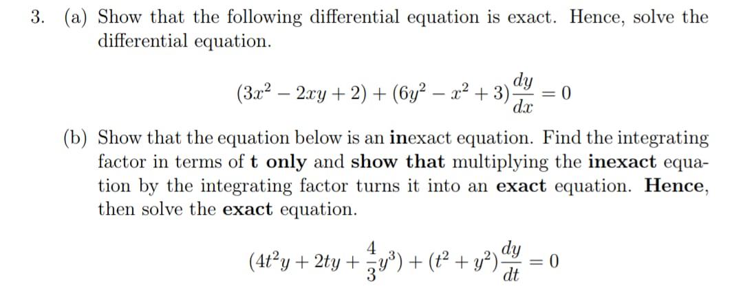 Solved 3. (a) Show that the following differential equation | Chegg.com