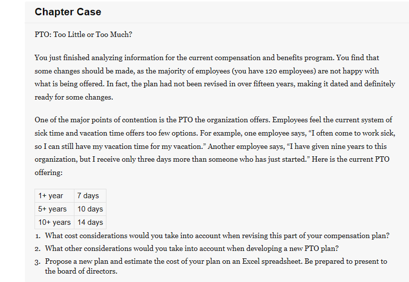 Solved Chapter Case PTO Too Little Or Too Much You Just Chegg