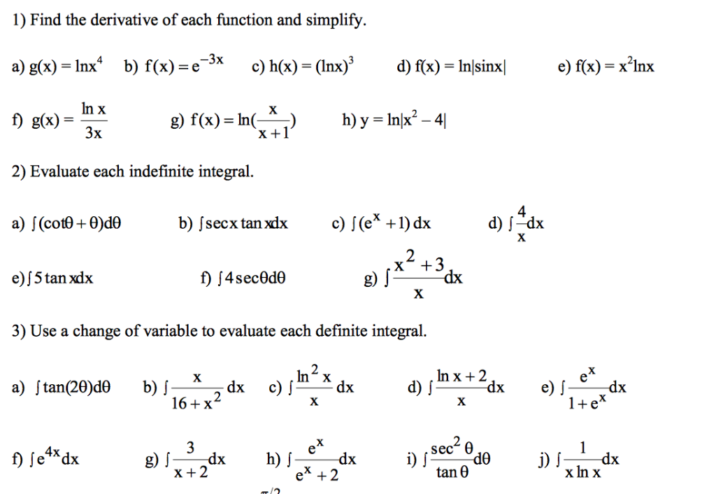 Solved 1) Find The Derivative Of Each Function And Simplify | Chegg.com