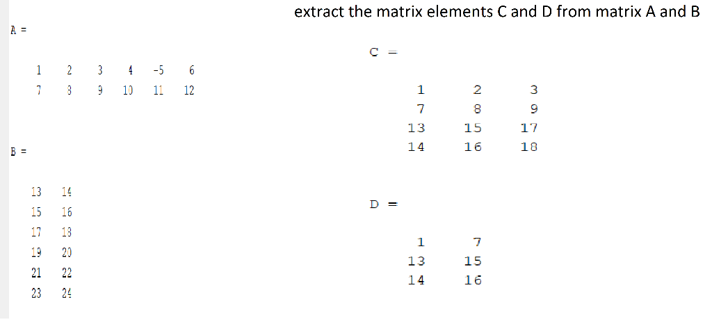 Solved extract the matrix elements C and D from matrix A and | Chegg.com