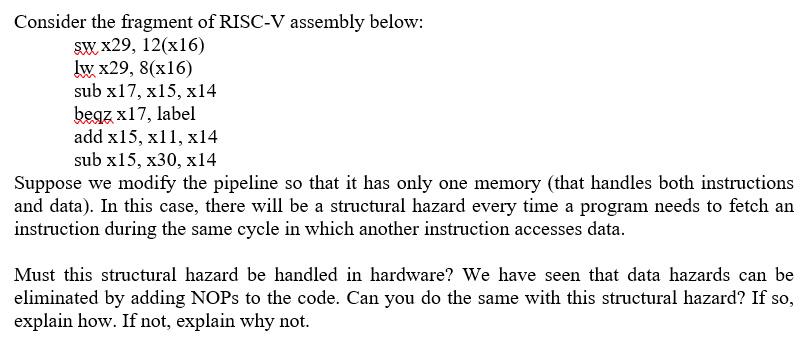 Solved Consider The Fragment Of RISC-V Assembly Below: Sw | Chegg.com