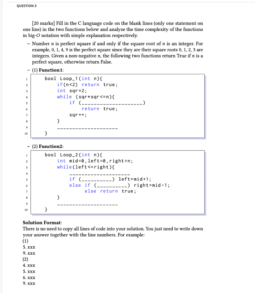 Solved QUESTION 3 [20 marks) Fill in the C language code on | Chegg.com