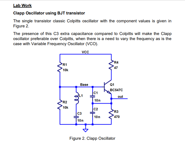 Solved Lab Work Clapp Oscillator using BJT transistor The | Chegg.com