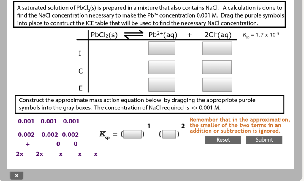 A saturated solution of \( \mathrm{PbCl}_{2}(\mathrm{~s}) \) is prepared in a mixture that also contains \( \mathrm{NaCl} \).