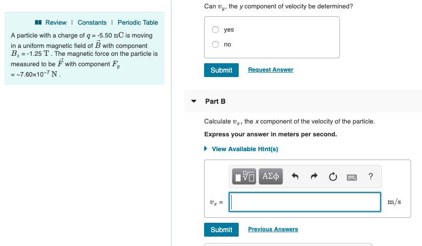 Solved Can vy the y component of velocity be determined? I | Chegg.com