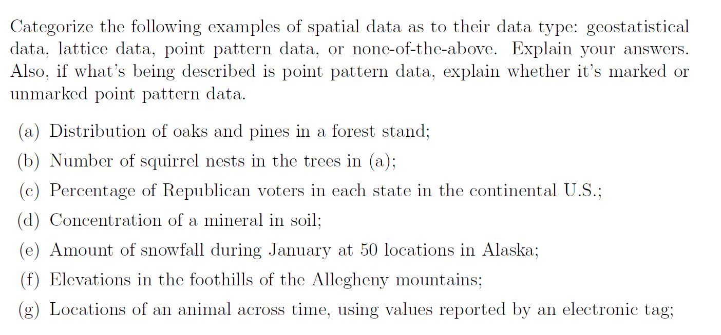 Solved Categorize the following examples of spatial data as
