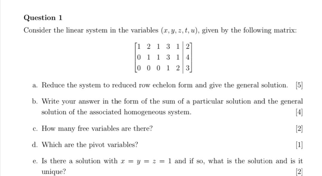 Solved Consider the linear system in the variables | Chegg.com