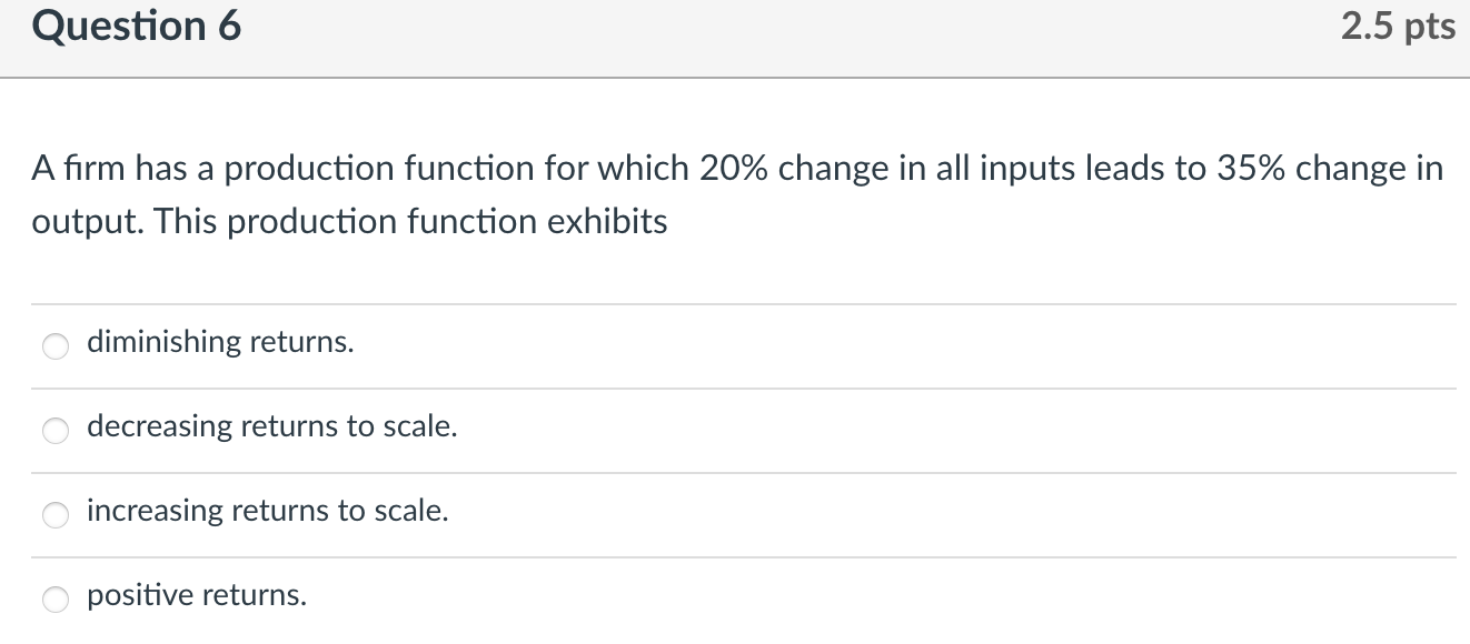 Solved Question 6 2.5 pts A firm has a production function | Chegg.com