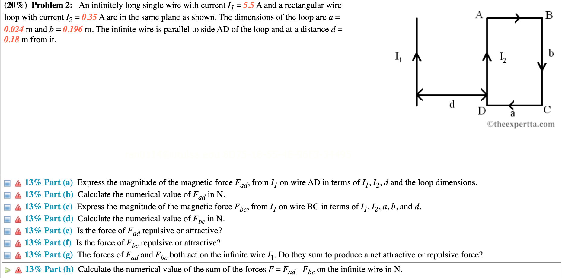 Solved A B (20%) Problem 2: An Infinitely Long Single Wire | Chegg.com