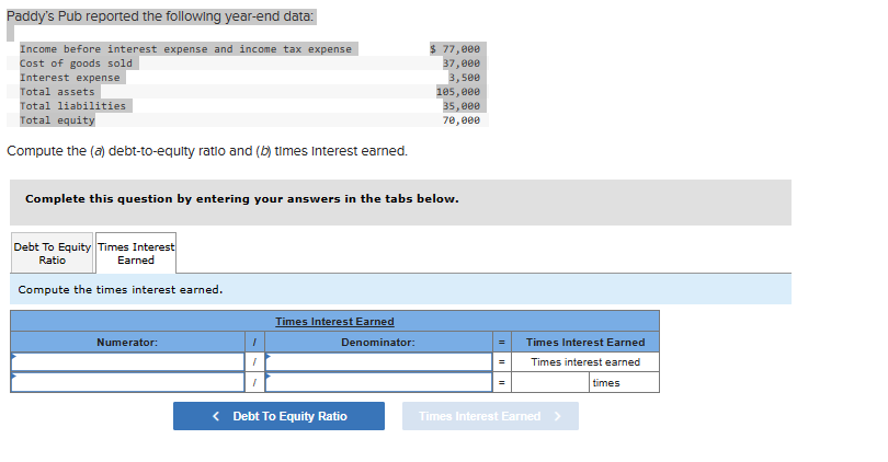 Solved Compute The (a) Debt-to-equity Ratio And (b) Times | Chegg.com