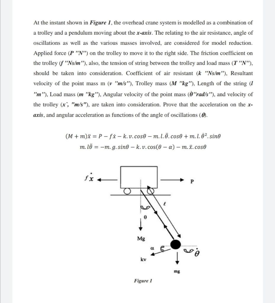 Solved At the instant shown in Figure 1, the overhead crane | Chegg.com