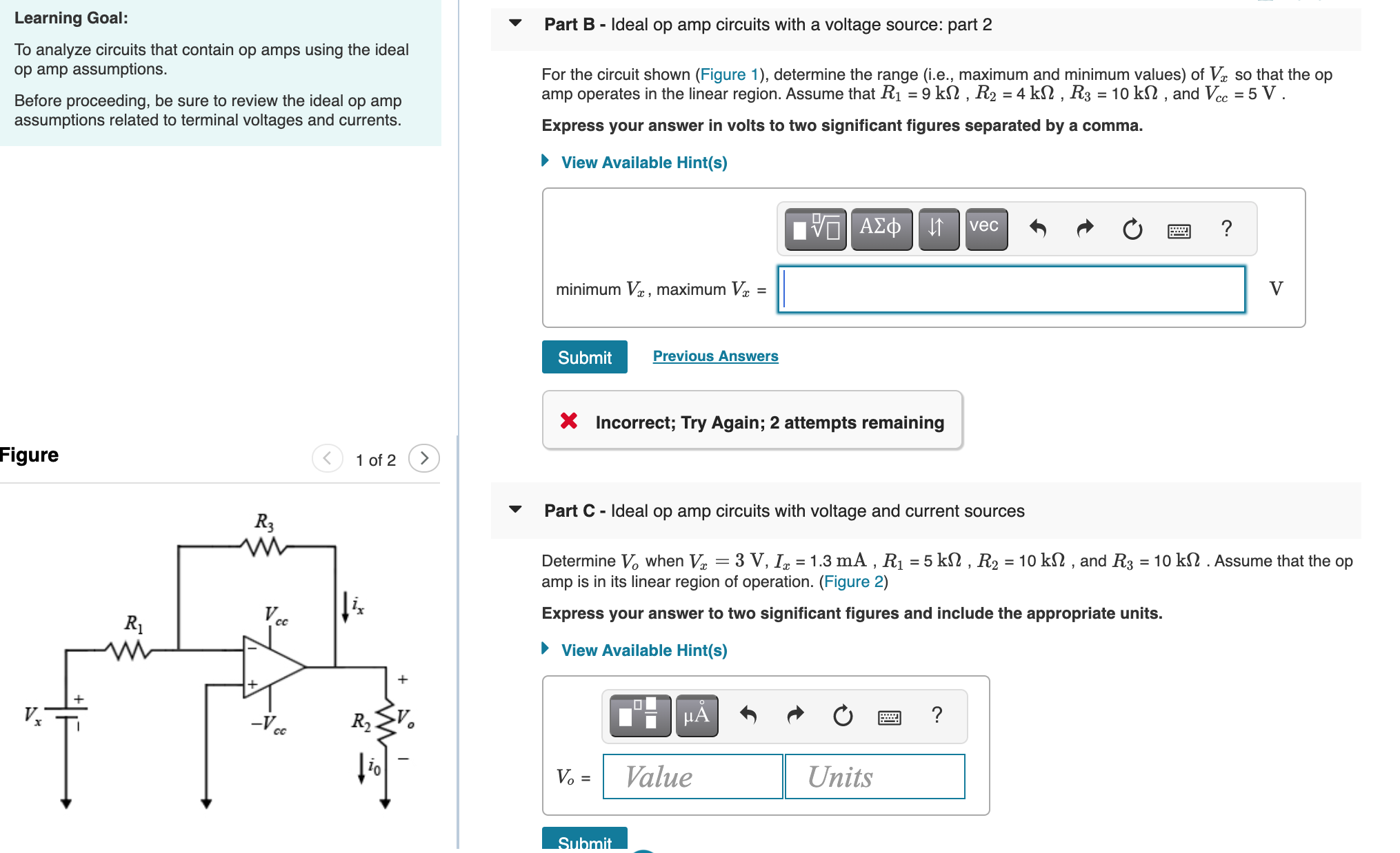 Solved Part B - Ideal Op Amp Circuits With A Voltage Source: | Chegg.com