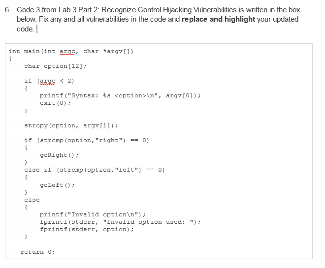 Solved 6. Code 3 from Lab 3 Part 2: Recognize Control | Chegg.com
