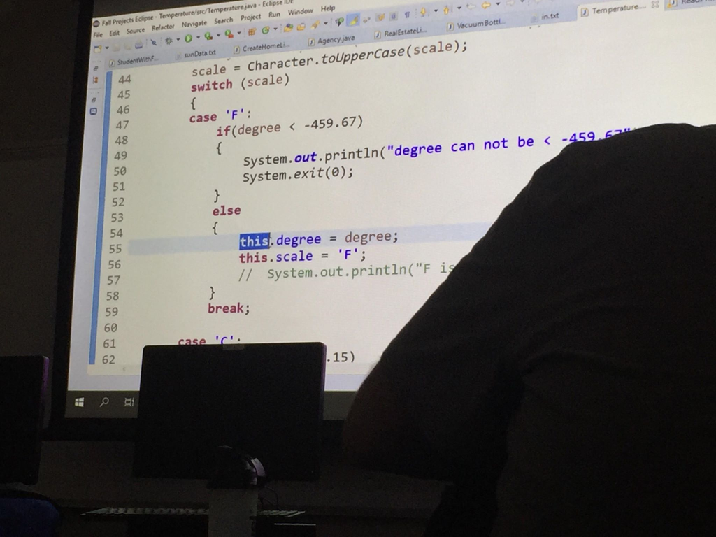 RON inst temperature. 23 fall projects eclipse - temperature/src/temperature jave - eclipse id! file edit source refactor nav