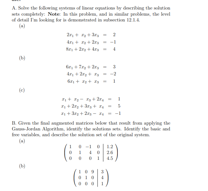 Solved (b) A. Solve The Following Systems Of Linear | Chegg.com