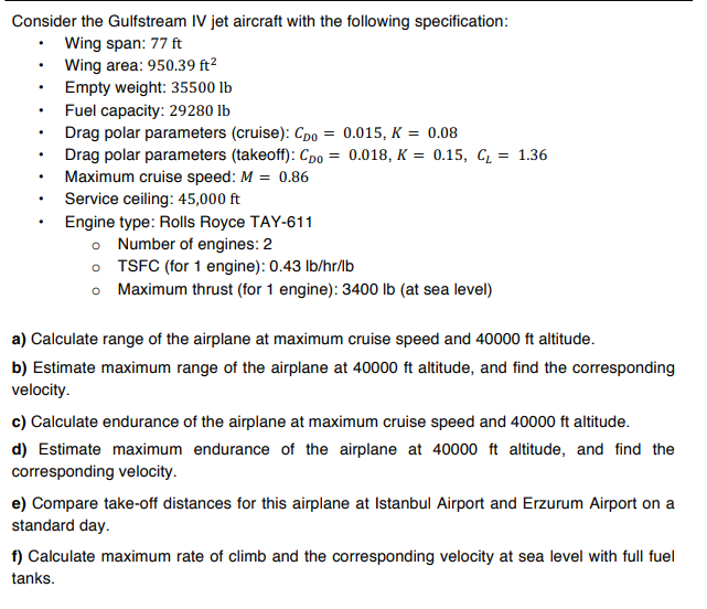 Consider the Gulfstream IV jet aircraft with the | Chegg.com