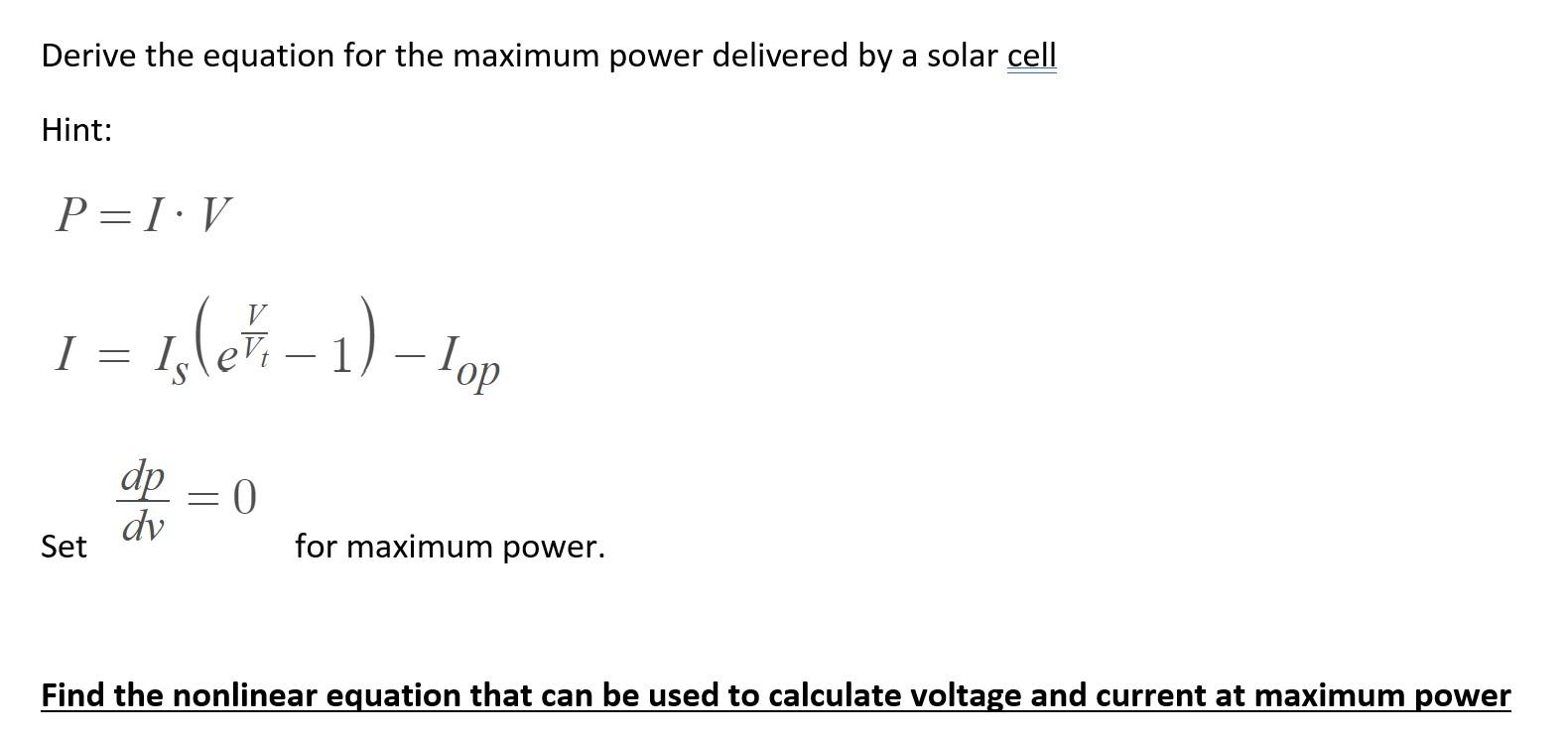 Solved Derive the equation for the maximum power delivered | Chegg.com