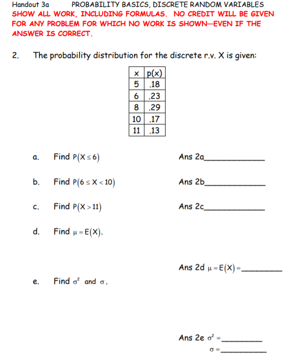 Solved Handout 3a PROBABILITY BASICS, DISCRETE RANDOM | Chegg.com