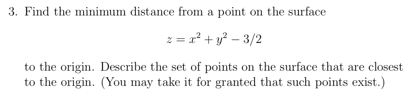 Solved 3. Find the minimum distance from a point on the | Chegg.com