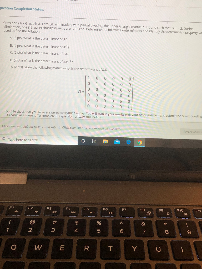 Solved Question Completion Status: Consider a 6 x 6 matrix | Chegg.com
